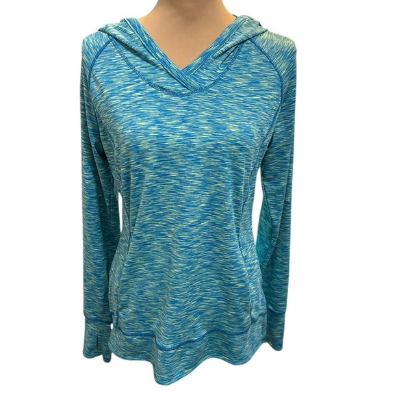 Tangerine Tops - Tangerine Womens Hooded Pullover Athletic Hoodie Med Front & Back Pockets Teal.